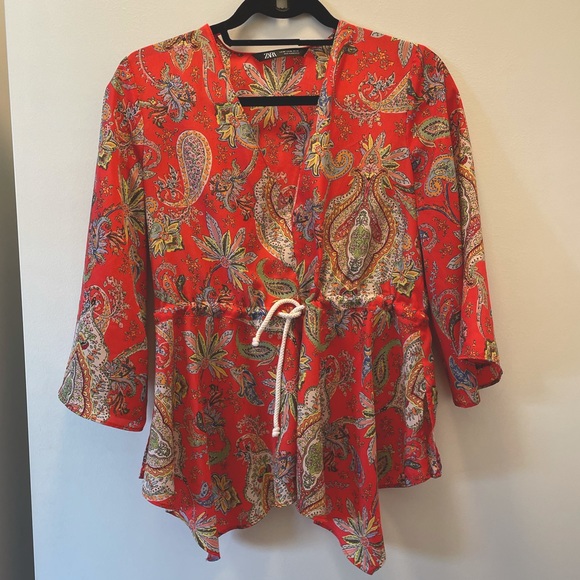 Zara Pattern Top with Drawstring Waist - Picture 1 of 5